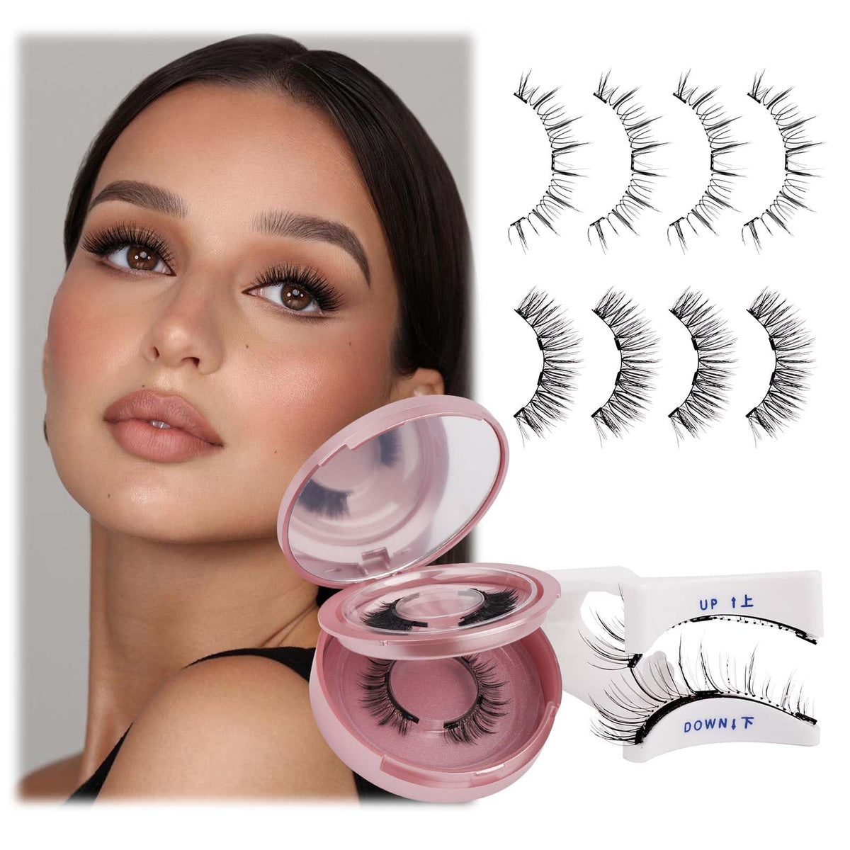 Fadlash Magnetic Eyelashes Kit - 2 Pairs Fluffy, Reusable, No Glue, Easy Wear, Black