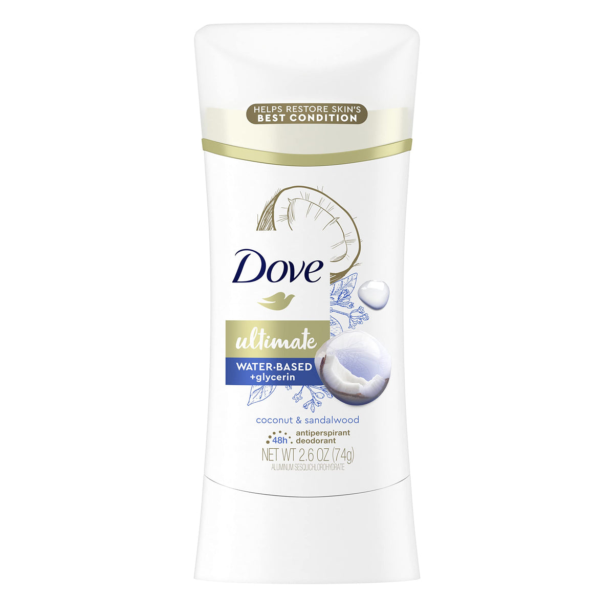 Dove Ultimate Antiperspirant Deodorant Stick Coconut & Sandalwood, 2.6 Oz