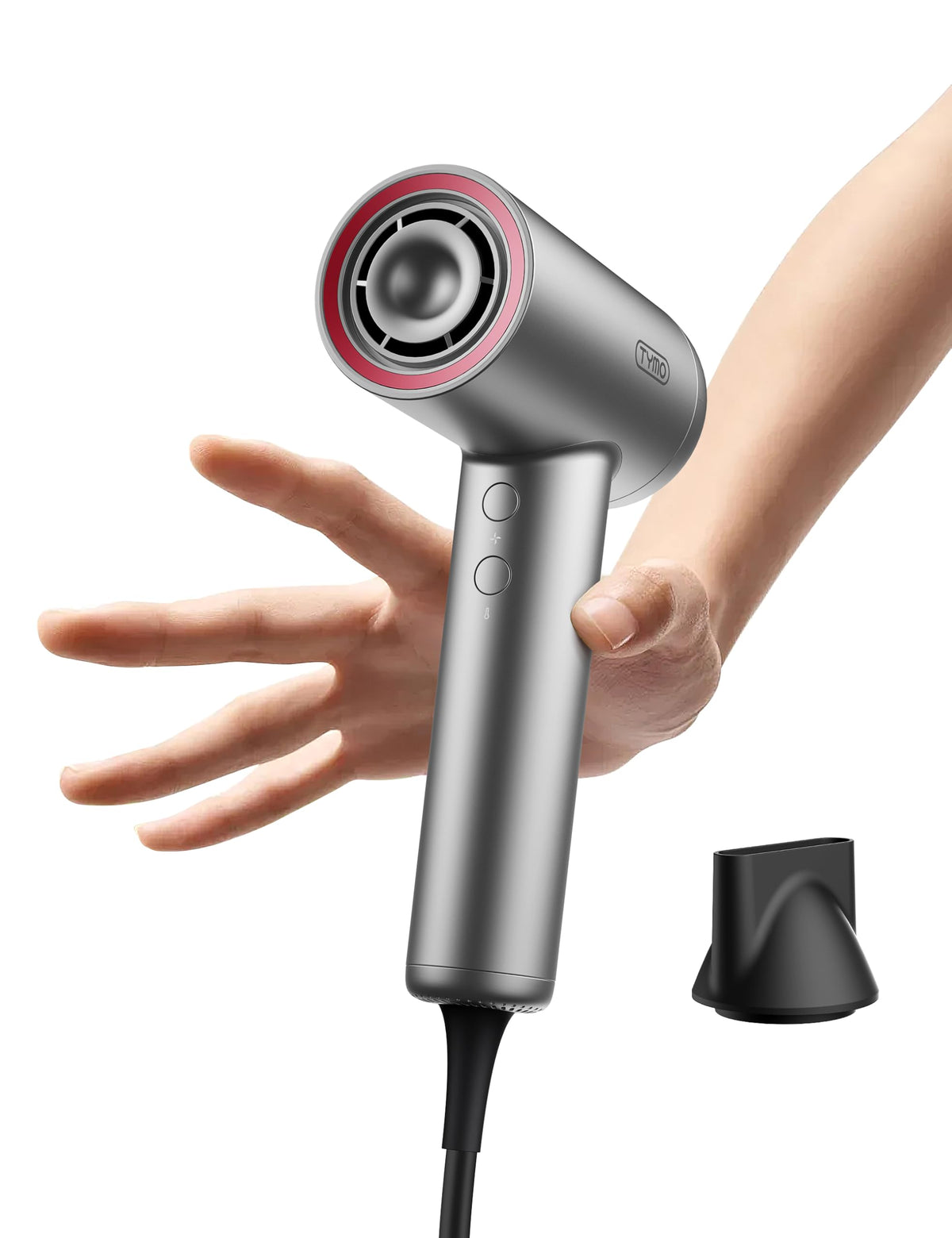 Tymo Ionic Hair Dryer, 110000 Rpm Brushless Motor, Lightweight, Low Noise, 4 Temps, Silver