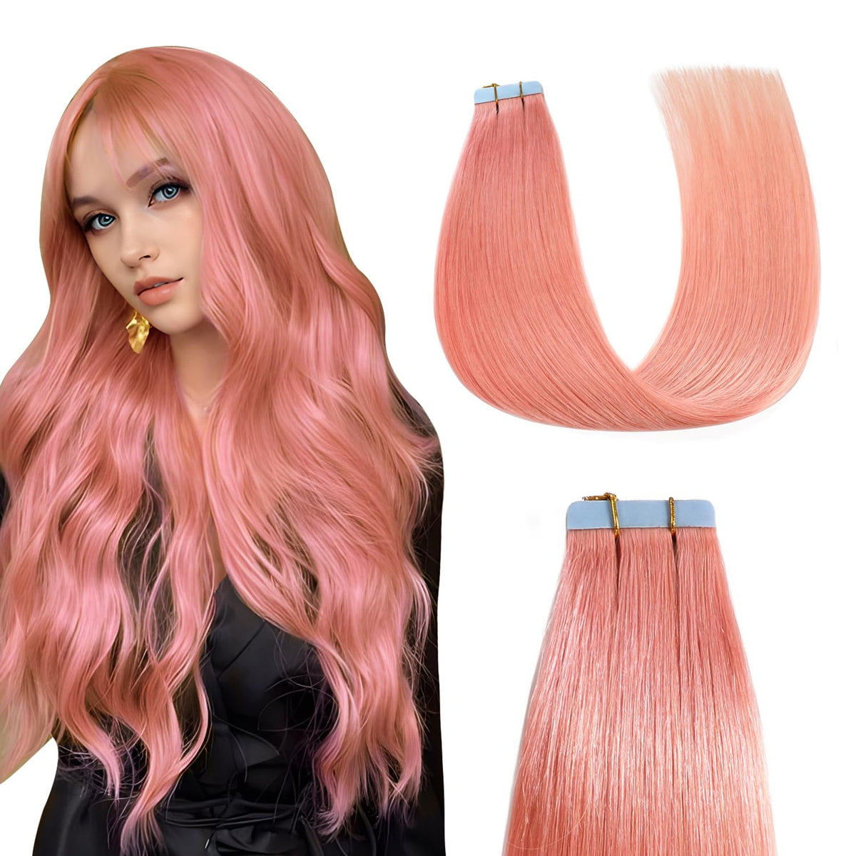 Sunya Rose Pink Tape In Hair Extensions 20 Inch Human Hair 10Pcs 25G Straight