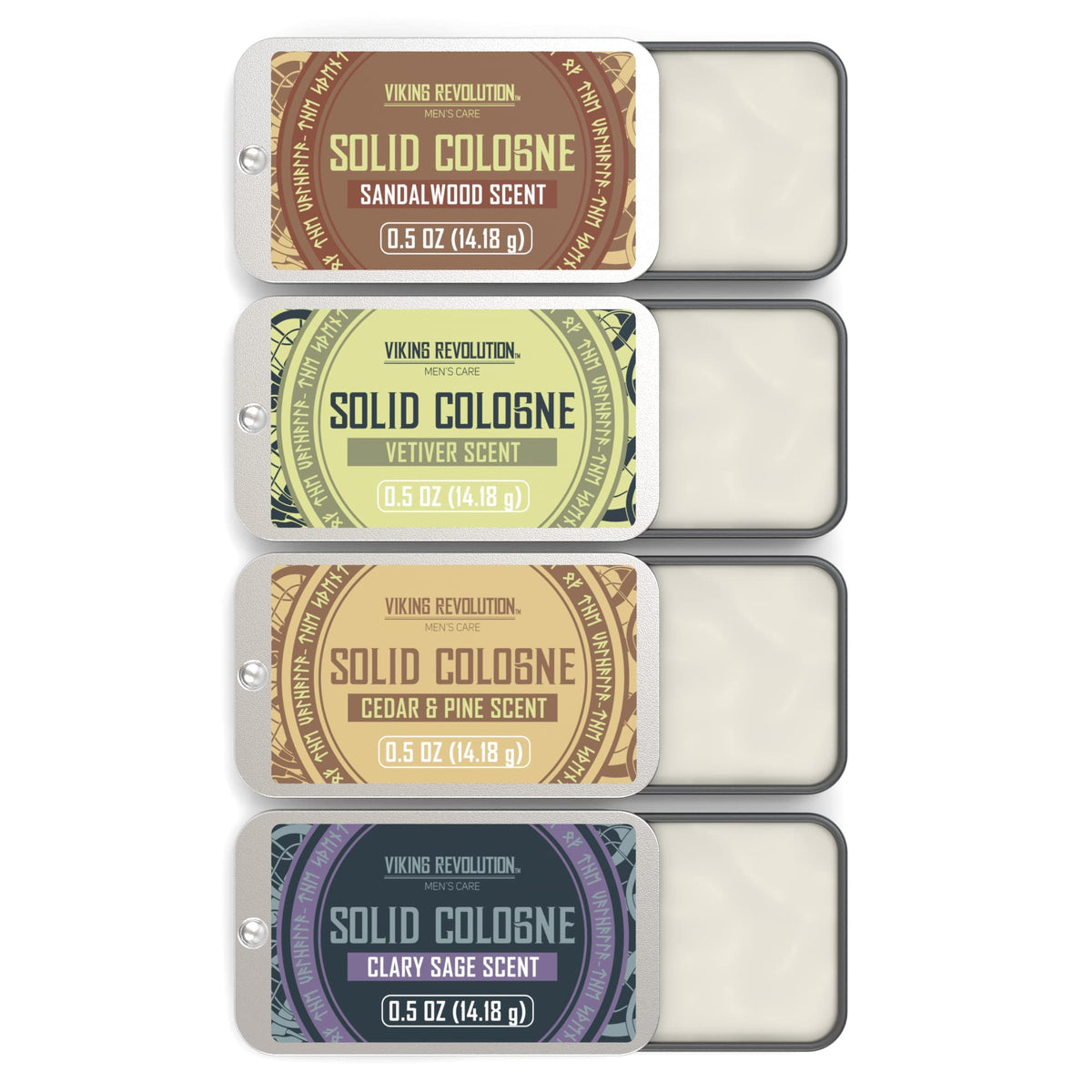 Viking Revolution 4 Pack Solid Cologne For Men - Cedar Wood, Clary Sage, Vetiver, Sandalwood