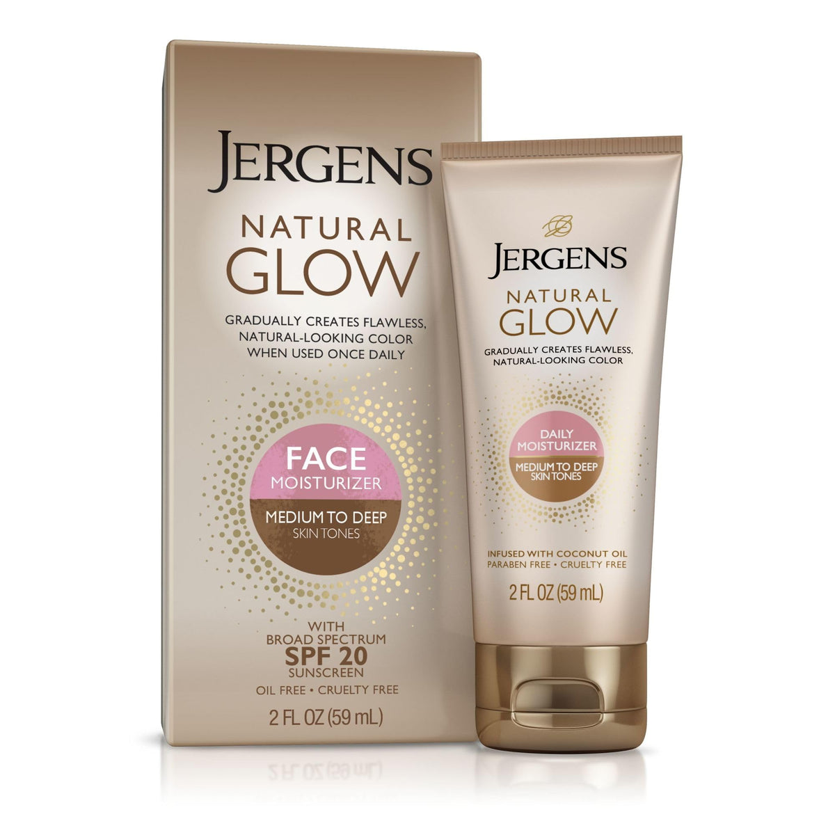 Jergens Natural Glow Self Tanner Face Moisturizer Spf 20, Medium To Deep Skin Tone, 2 Oz