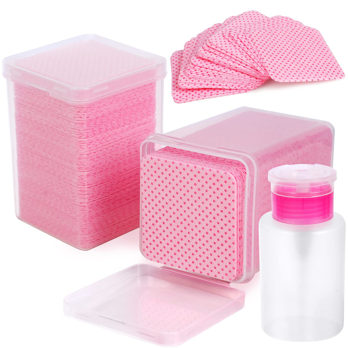 Ytjyzzq Pink Nail Cotton Pads - 400 Soft Non-Woven Wipes & Pump Dispenser For Eyelash Extensions