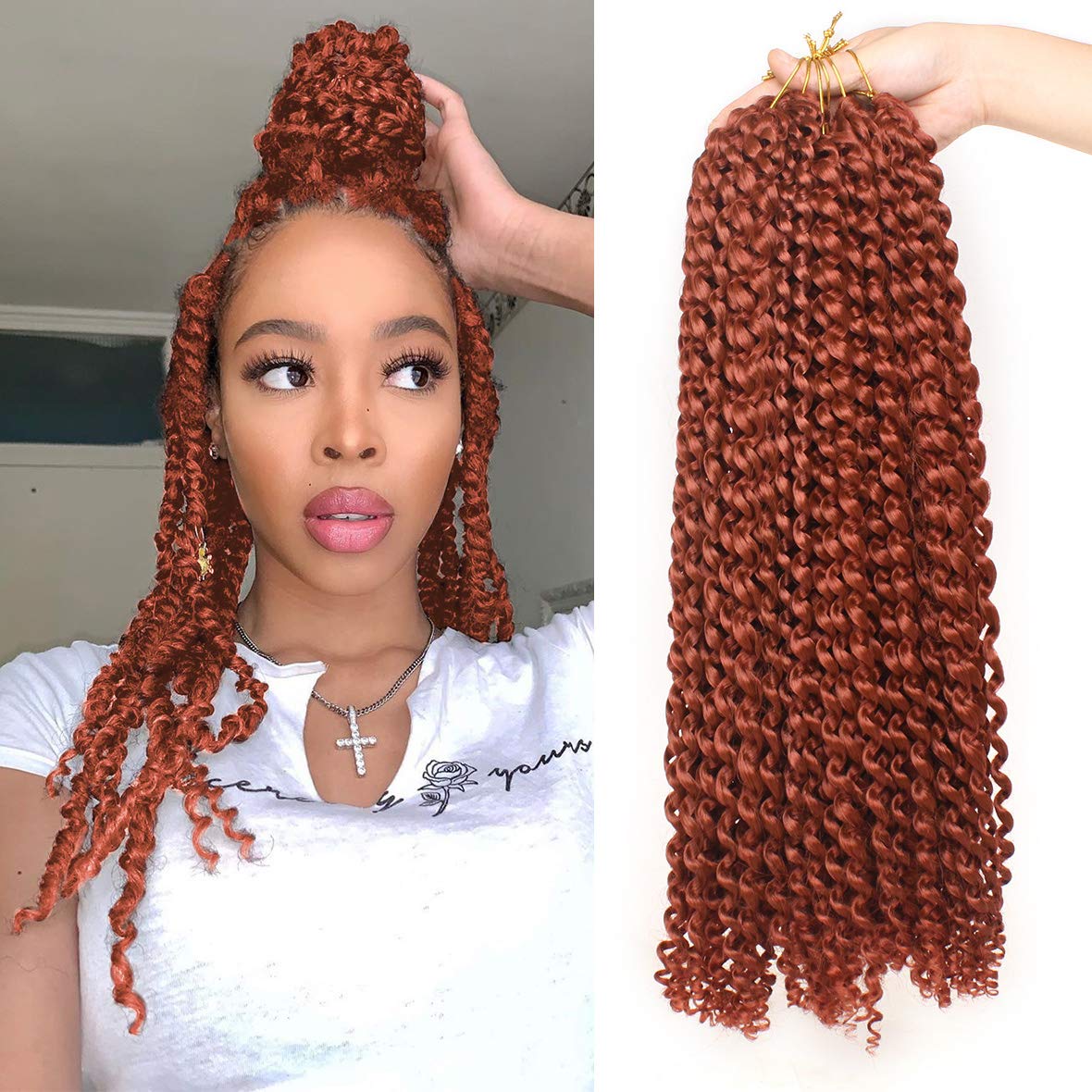 Zrq 18 Inch Passion Twist Crochet Hair 7 Packs Copper Red Water Wave For Black Women