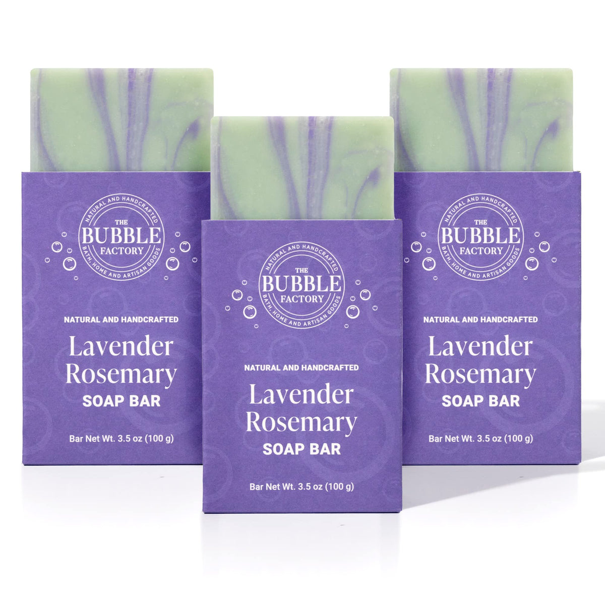 The Bubble Factory Vegan Lavender Rosemary Soap Bars - All-Natural, Palm Oil Free, 3 Pack