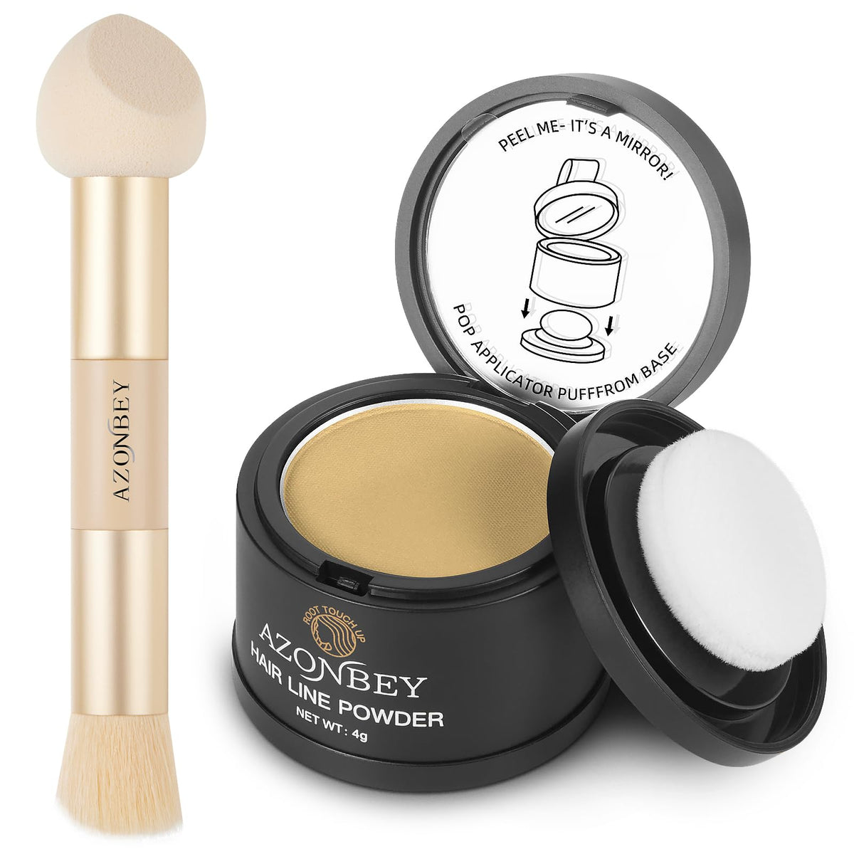 Azonbey Root Touch Up Set - Hairline Powder & Brush For Women, Blonde, Water & Sweat Resistant