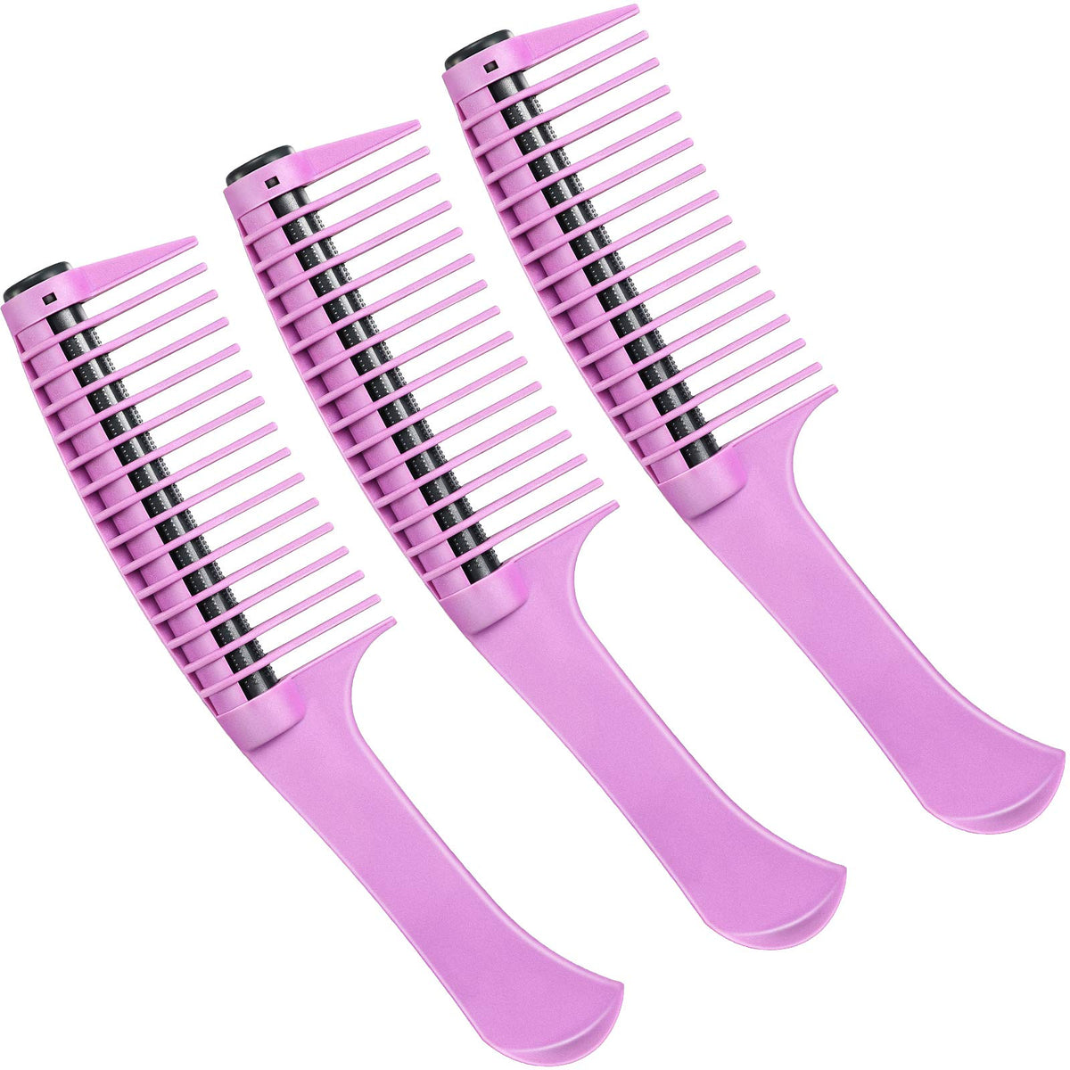 Leinuosen 3 Packs Purple Hair Comb Set with Integrated Roller - Detangling & Salon Use