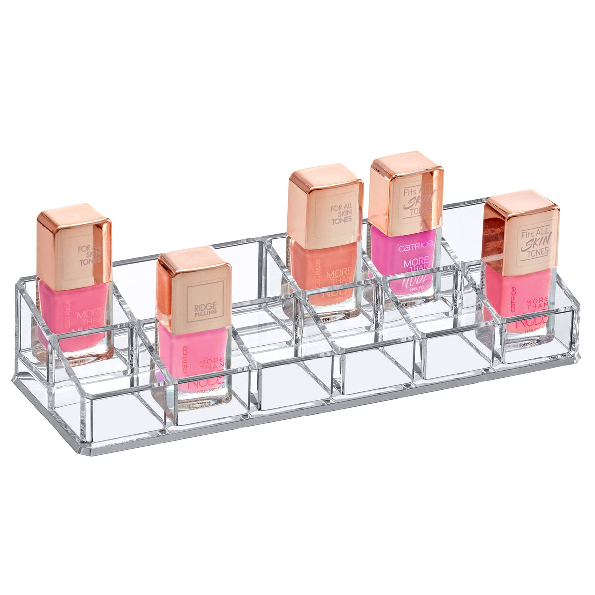 Amazing Abby 12-Slot Acrylic Nail Polish & Lipstick Organizer - Clear Cosmetic Storage Solution