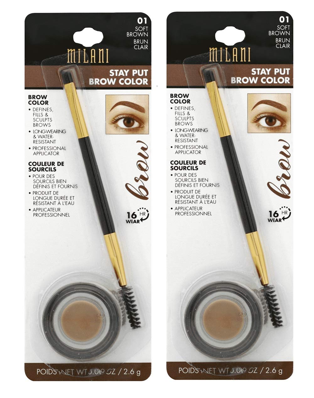 Milani Stay Put Brow Color, Pack Of 2, Soft Brown (01) - Long-Lasting Eyebrow Makeup