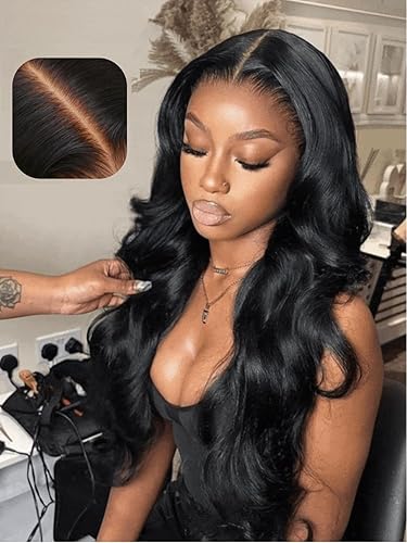 UNICE 24&quot; Glueless HD Lace Wig - Body Wave Human Hair, Pre Plucked, Natural Black, 180% Density