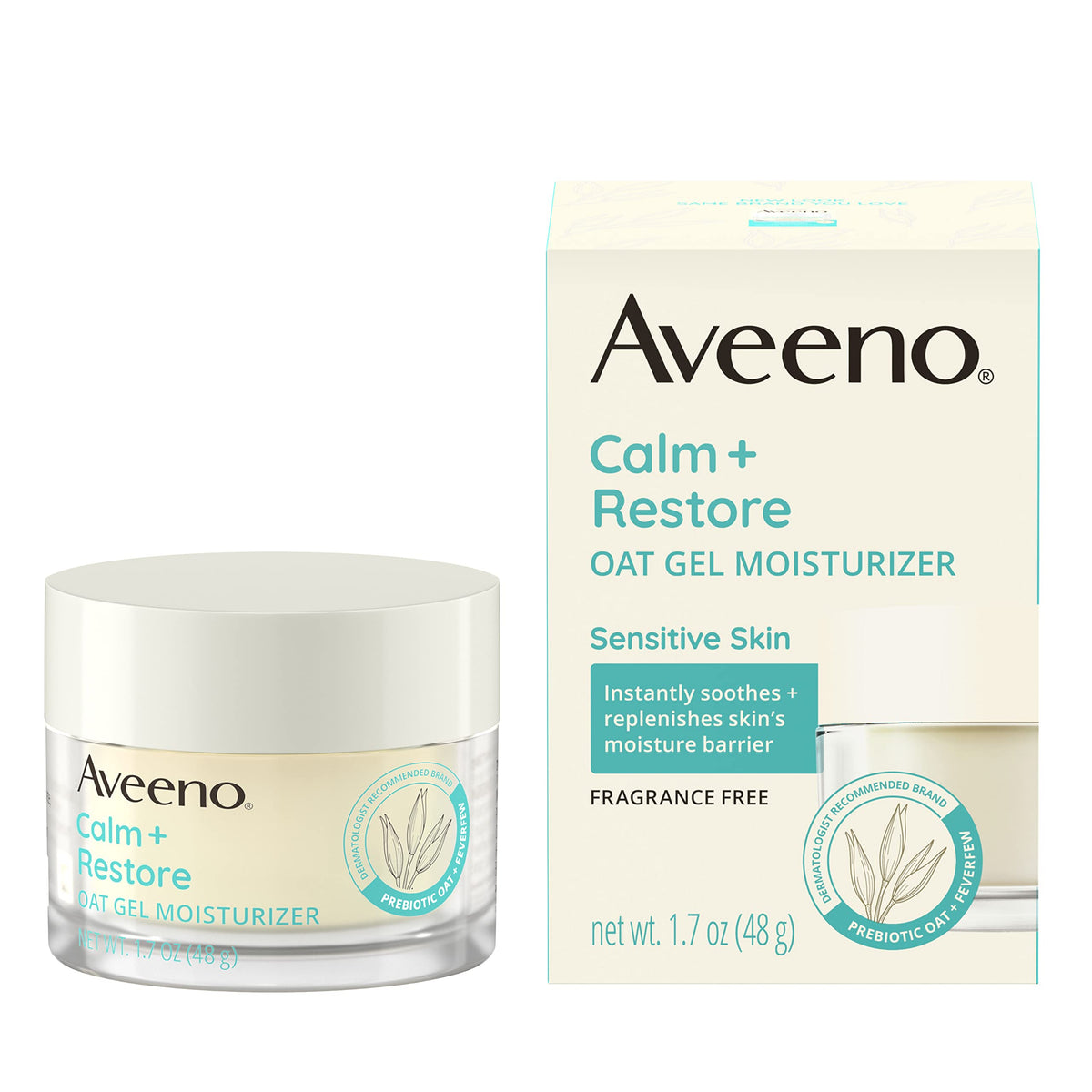 Aveeno Calm + Restore Oat Gel Moisturizer For Sensitive Skin, Fragrance-Free, 1.7 Oz