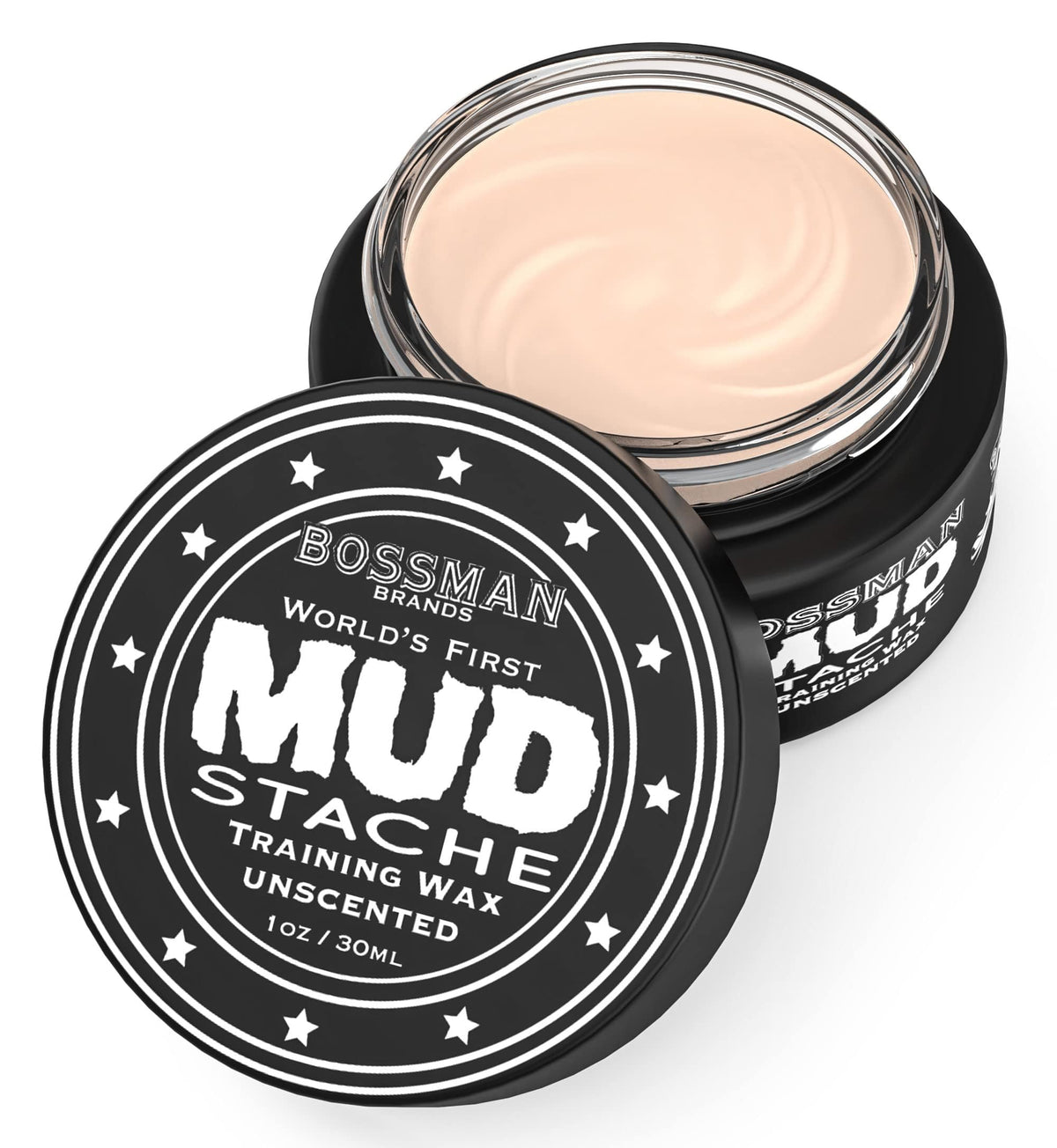 Bossman Mudstache Unscented Mustache Wax - Strong 24Hr Hold, Easy To Apply, 1Oz