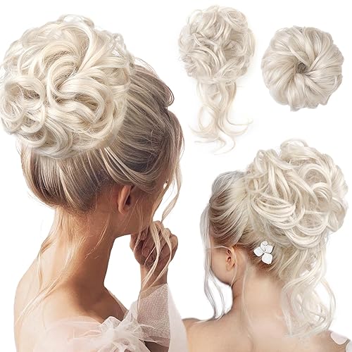 REECHO Platinum Blonde Messy Bun Hair Piece - Classic Tousled Updo Extensions (Pack of 2)