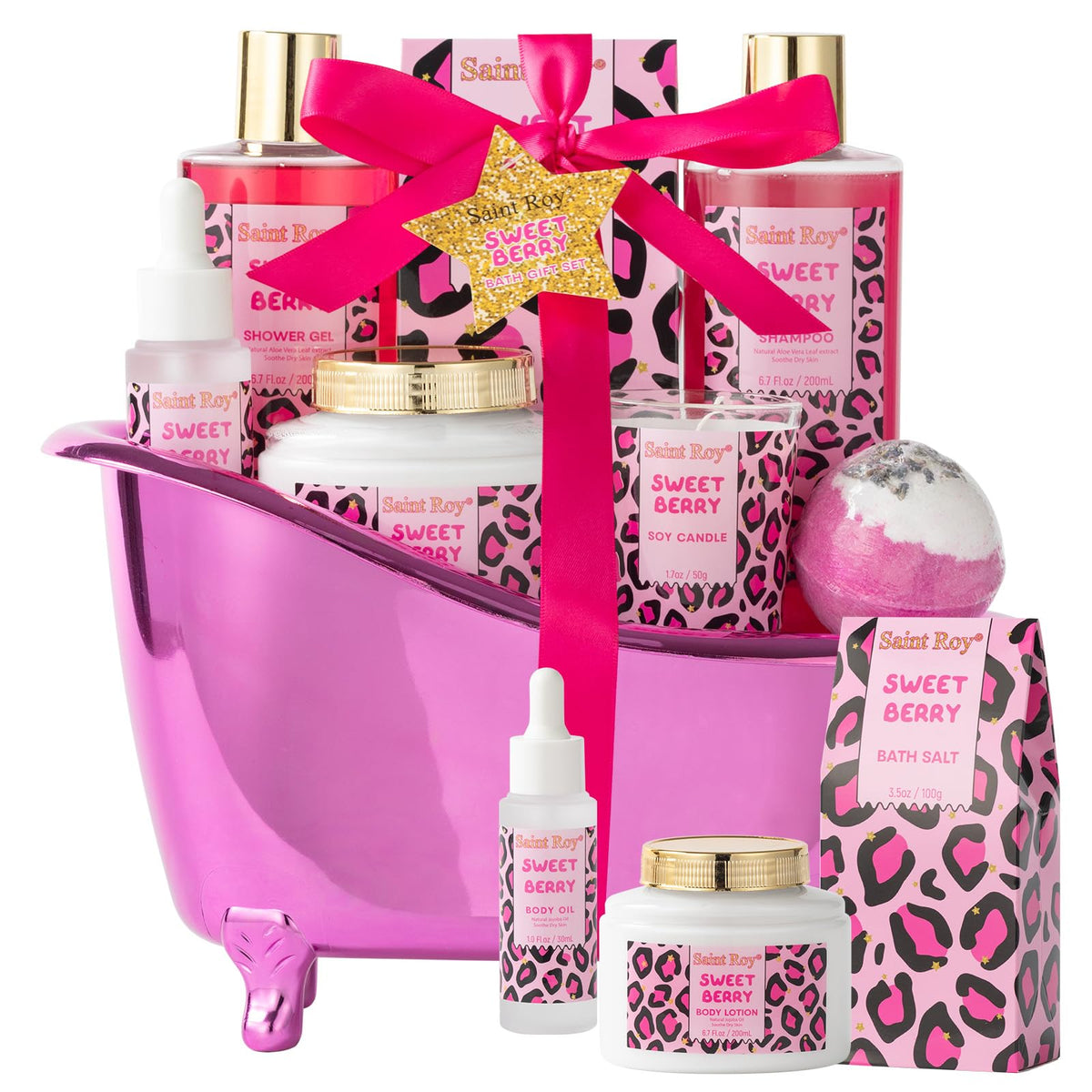 Saint Roy Valentines Day Spa Gift Basket For Women - 8 Piece Aromatherapy Set In Pink