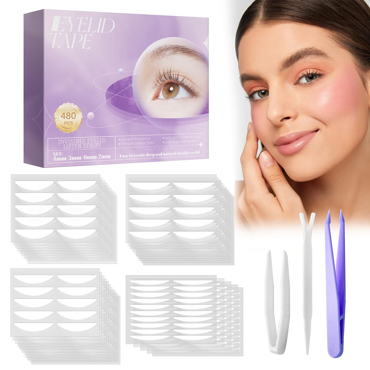 Yaguvi Eyelid Tape, 480Pcs Double Eyelid Lifter Strips For Hooded & Droopy Eyes,