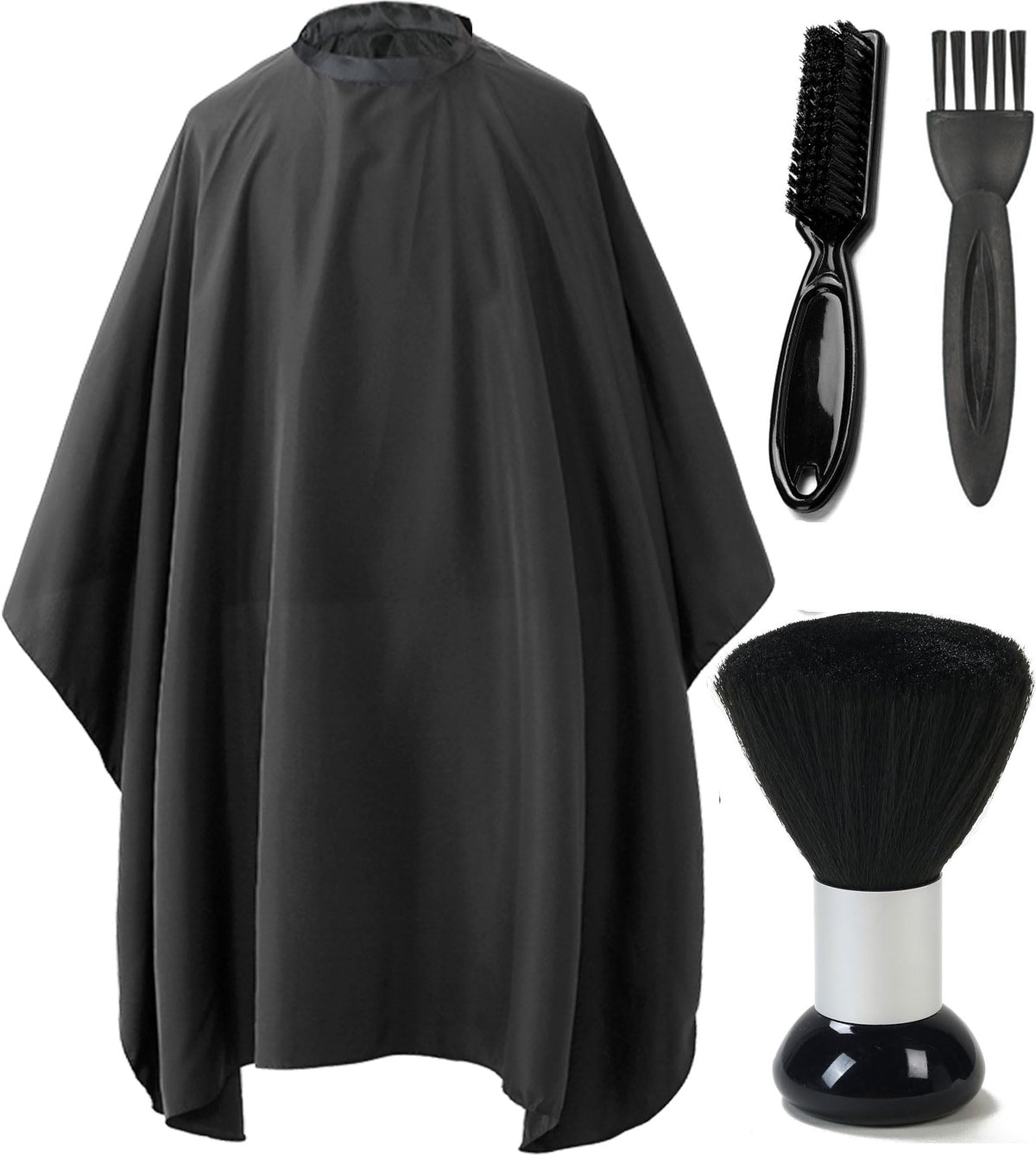 Borogo Adjustable Black Hair Cutting Cape With Neck Duster Brush - Waterproof Salon Accessory