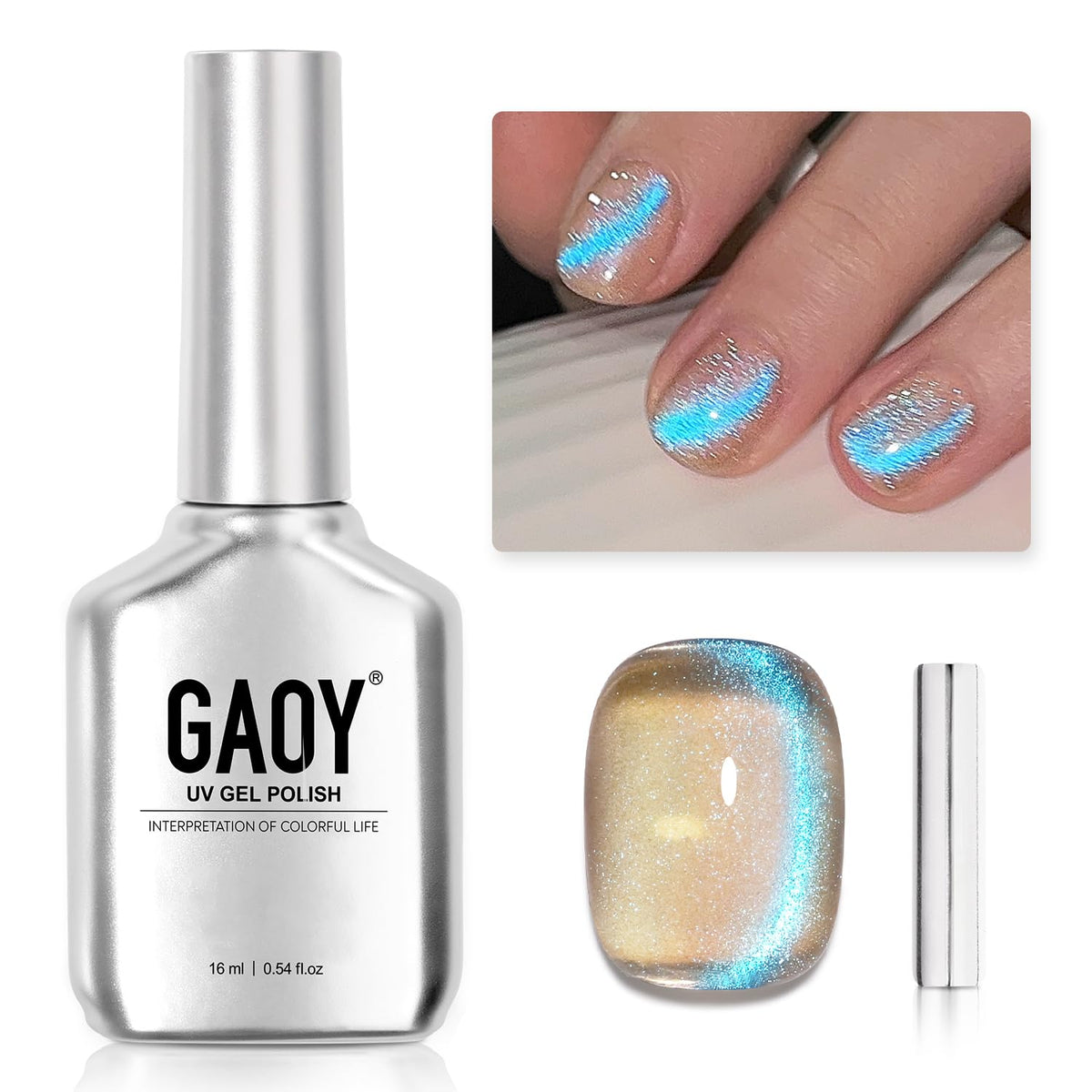 Gaoy Cat Eye Gel Nail Polish 16Ml - Blue Glitter Uv Gel With Magnet, Mermaid Tears