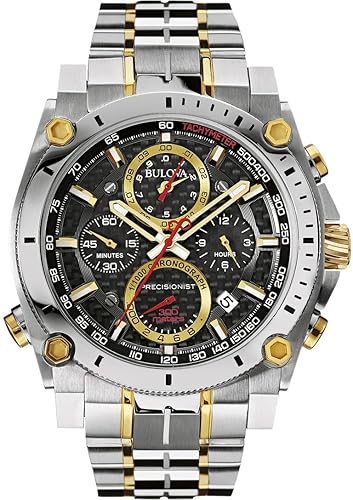 Bulova Men'S Icon Precisionist Two-Tone Chronograph Watch, 47Mm Stainless Steel, Gold/Red Accents