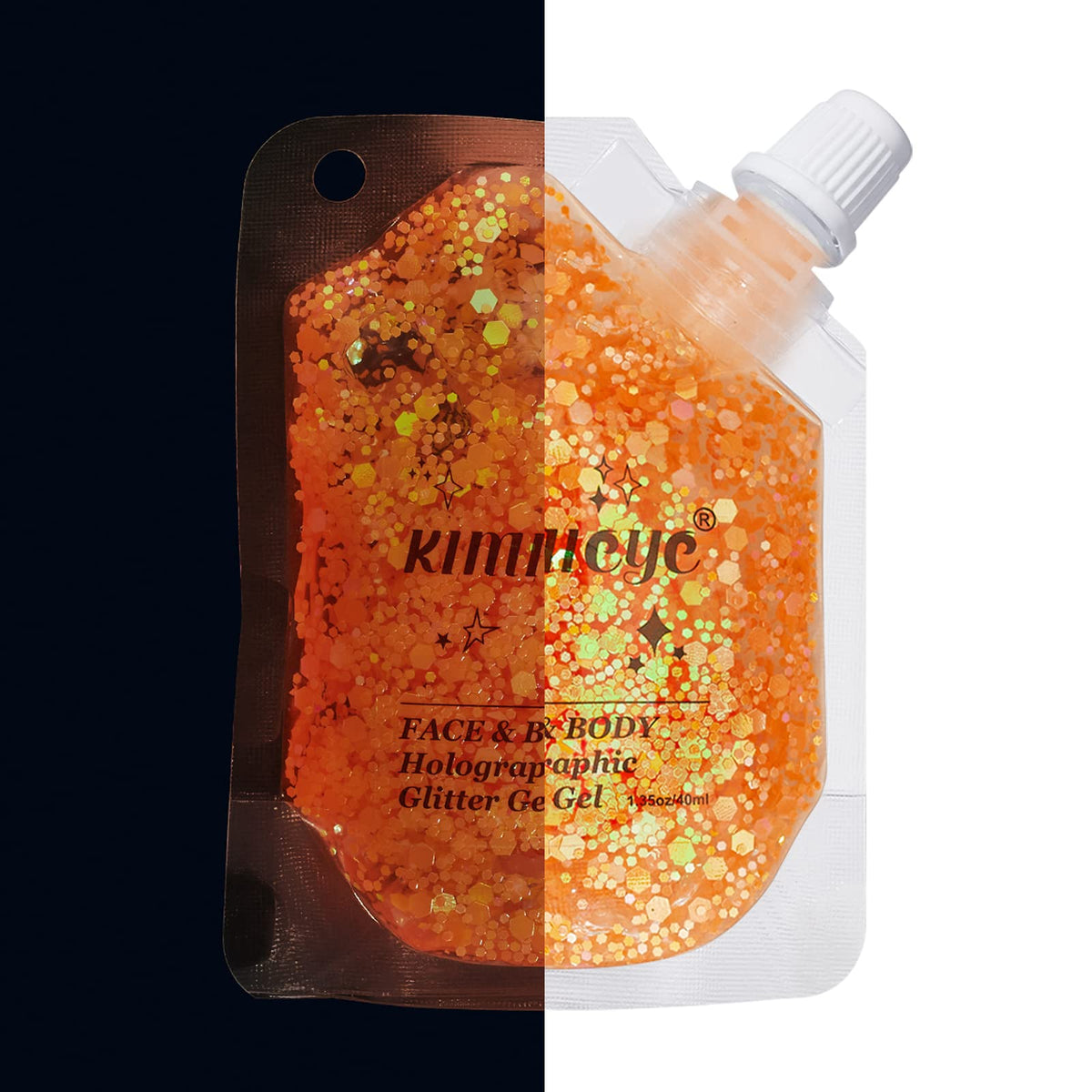 Kimieye Holographic Face Glitter Gel - Luminous Orange Body Shimmer For Hair, Face & Nails