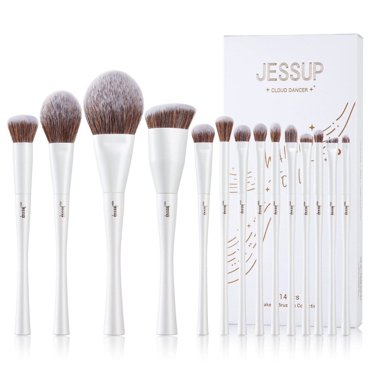 Jessup 14Pcs Makeup Brushes Set - Premium Synthetic Foundation, Concealer, Blush, Eye Shadow, White