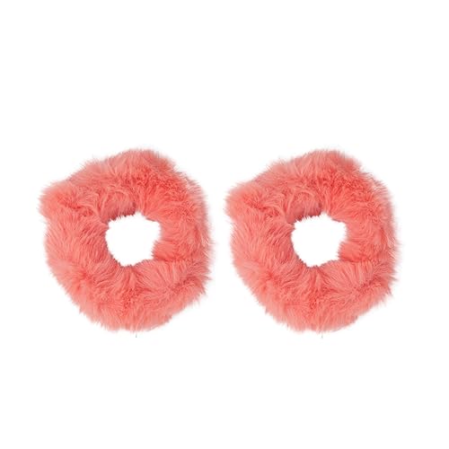 Motique Accessories Small Fuzzy Fur Scrunchies - Coral Pony Holder Set of 2