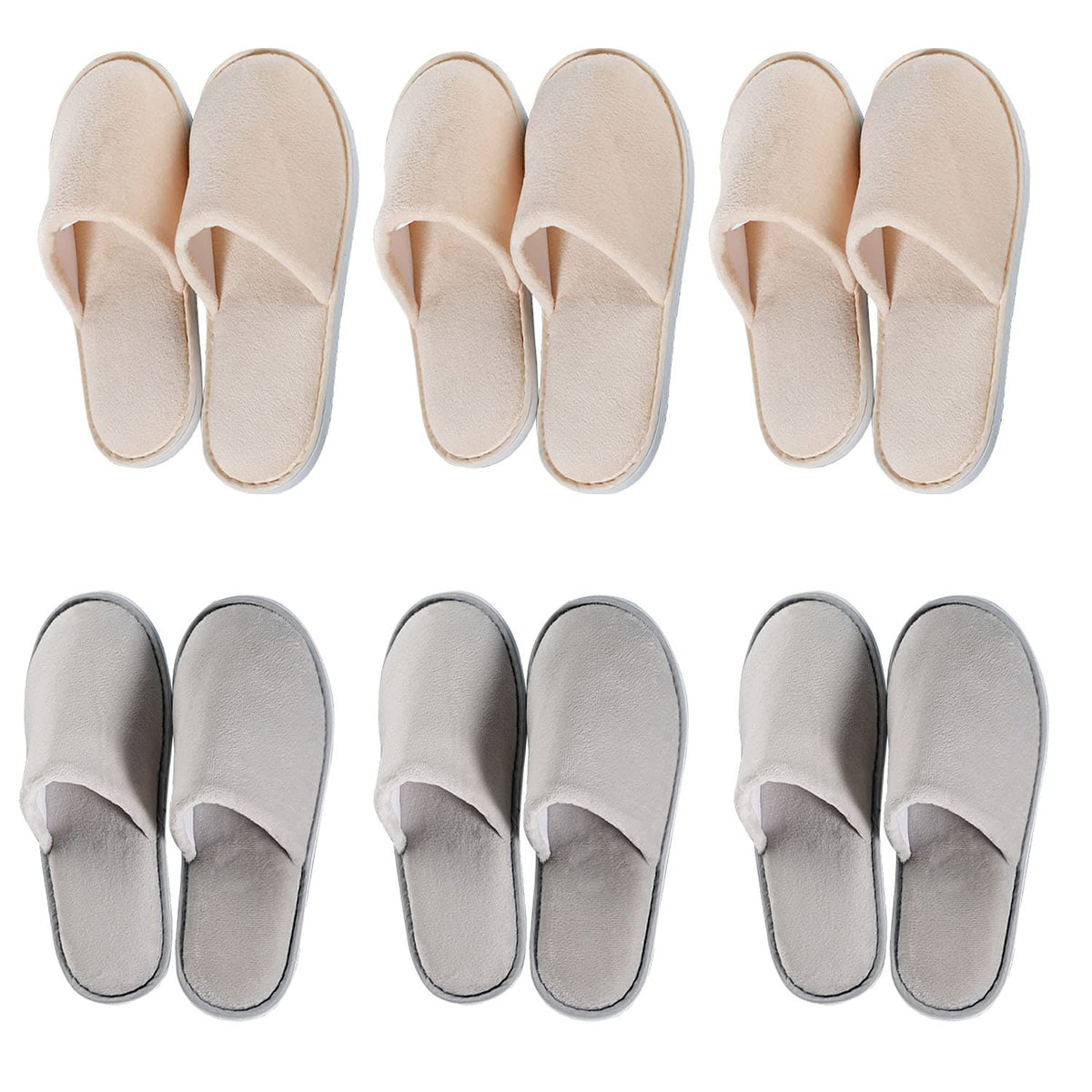 Ostadarra 6 Pairs Non-Slip Disposable Spa Slippers For Men And Women, Washable, Grey & White