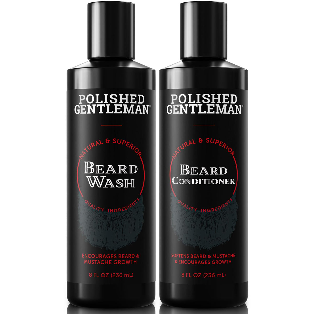 Polished Gentleman Beard Wash & Conditioner Set - Softens, Strengthens, Tea Tree, 8Oz