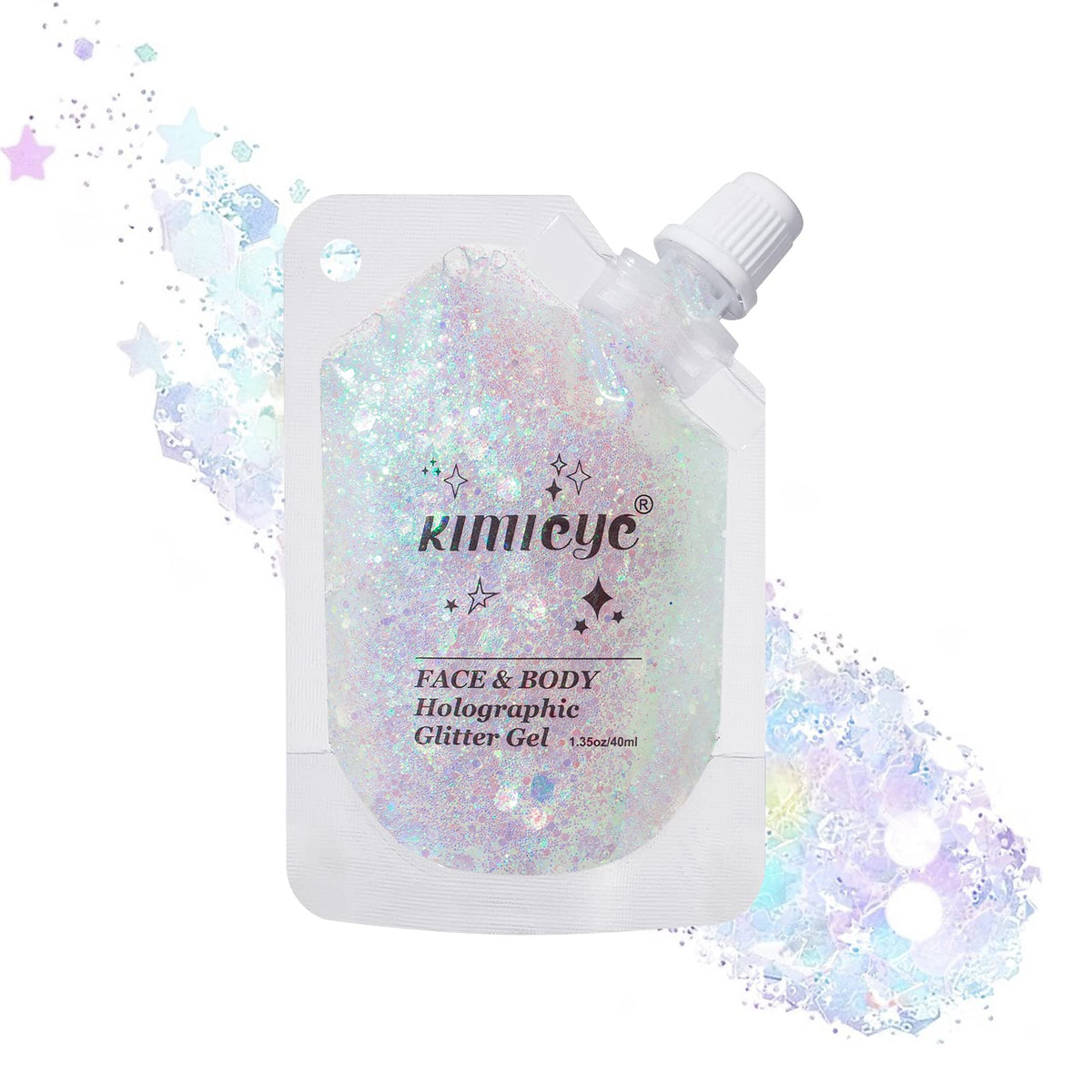 Kimieye Holographic Face Glitter Gel, Laser White #9, Waterproof Body Shimmer For Rave Festival 1.35