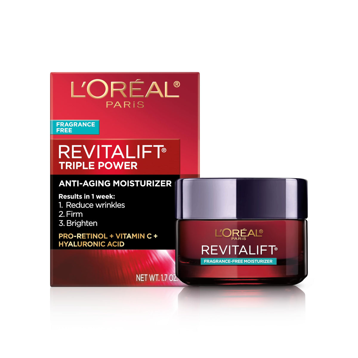 L'Oreal Paris Revitalift Triple Power Anti-Aging Moisturizer With Pro Retinol & Vitamin C, 1.7 Oz