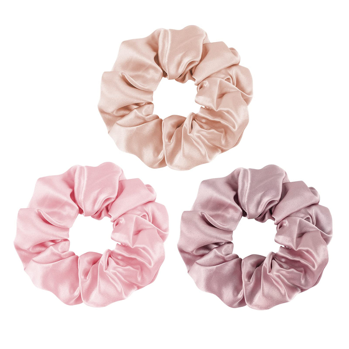 Olesilk 100% Silk Hair Scrunchies For Women - 3 Piece Set In Pink & Light Plum, Perfect For Cur