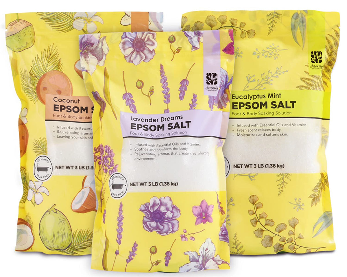 Spa Luxetique Epsom Salt Soaking Set, 9 Lb Lavender Eucalyptus Coconut Bath Salts For Women