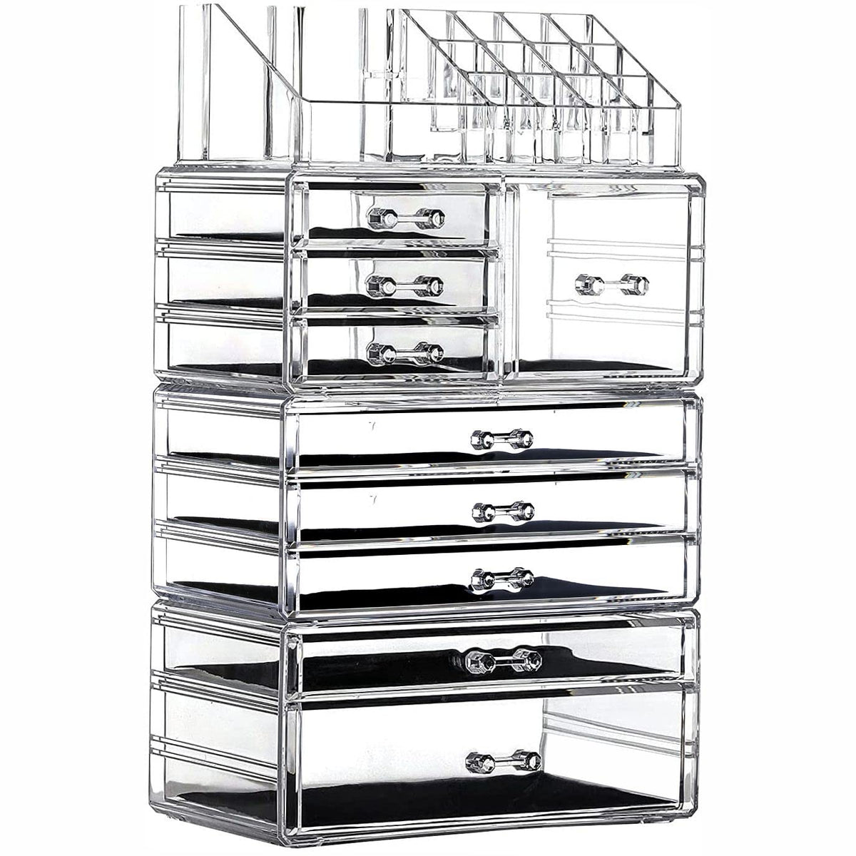 Cq Acrylic Makeup Organizer - Large Clear 9-Drawer Stackable Cosmetic Storage Box Set of 4