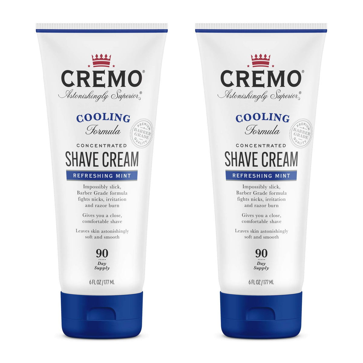 Cremo Barber Grade Cooling Shave Cream, 6 Fl Oz (2 Pack) - Ultra-Slick, Nicks & Razor Burn Relief