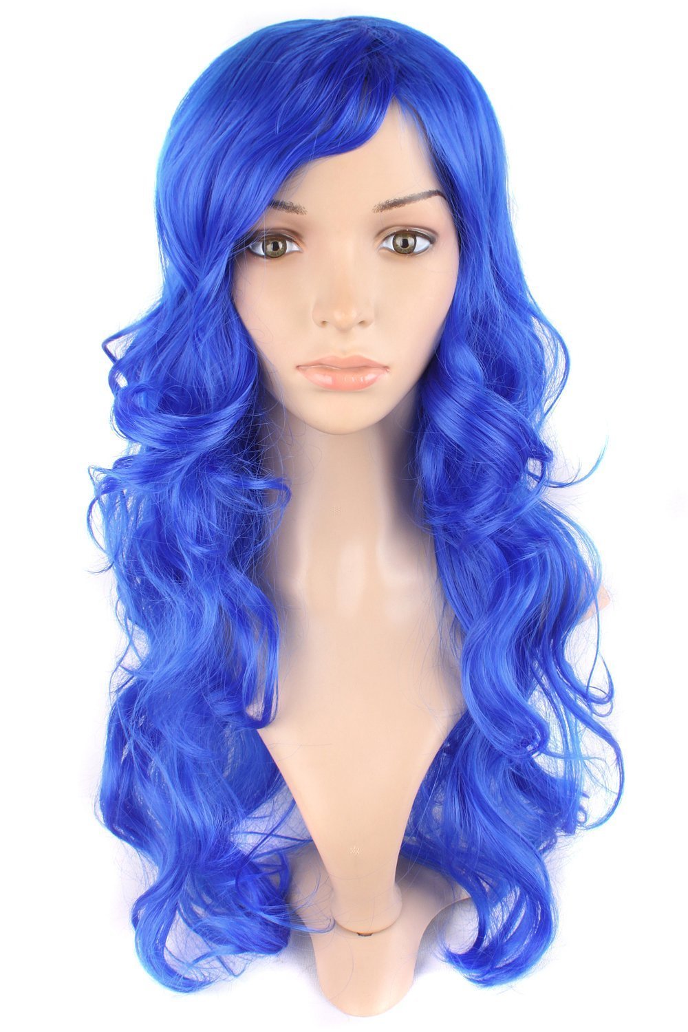 Mapofbeauty 24 Inch Navy Blue Wavy Synthetic Wig With Side Bangs For Anime Cosplay Party