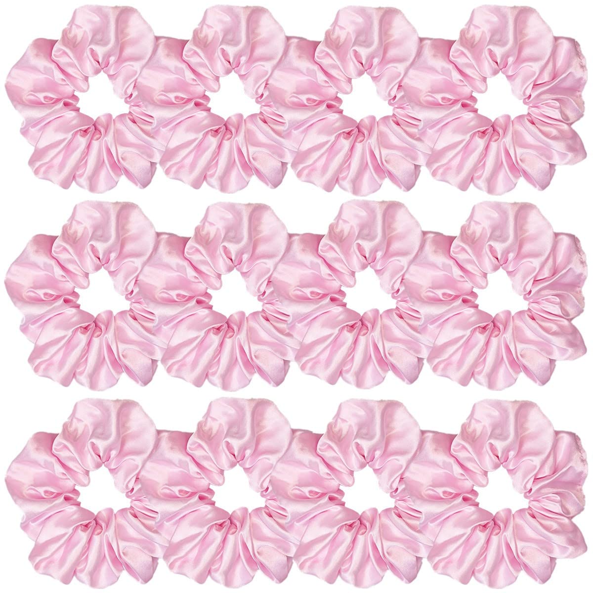 Sufermoe 12 Pcs Light Pink Satin Silk Hair Scrunchies - Fashion Hair Ties for Women & Girls