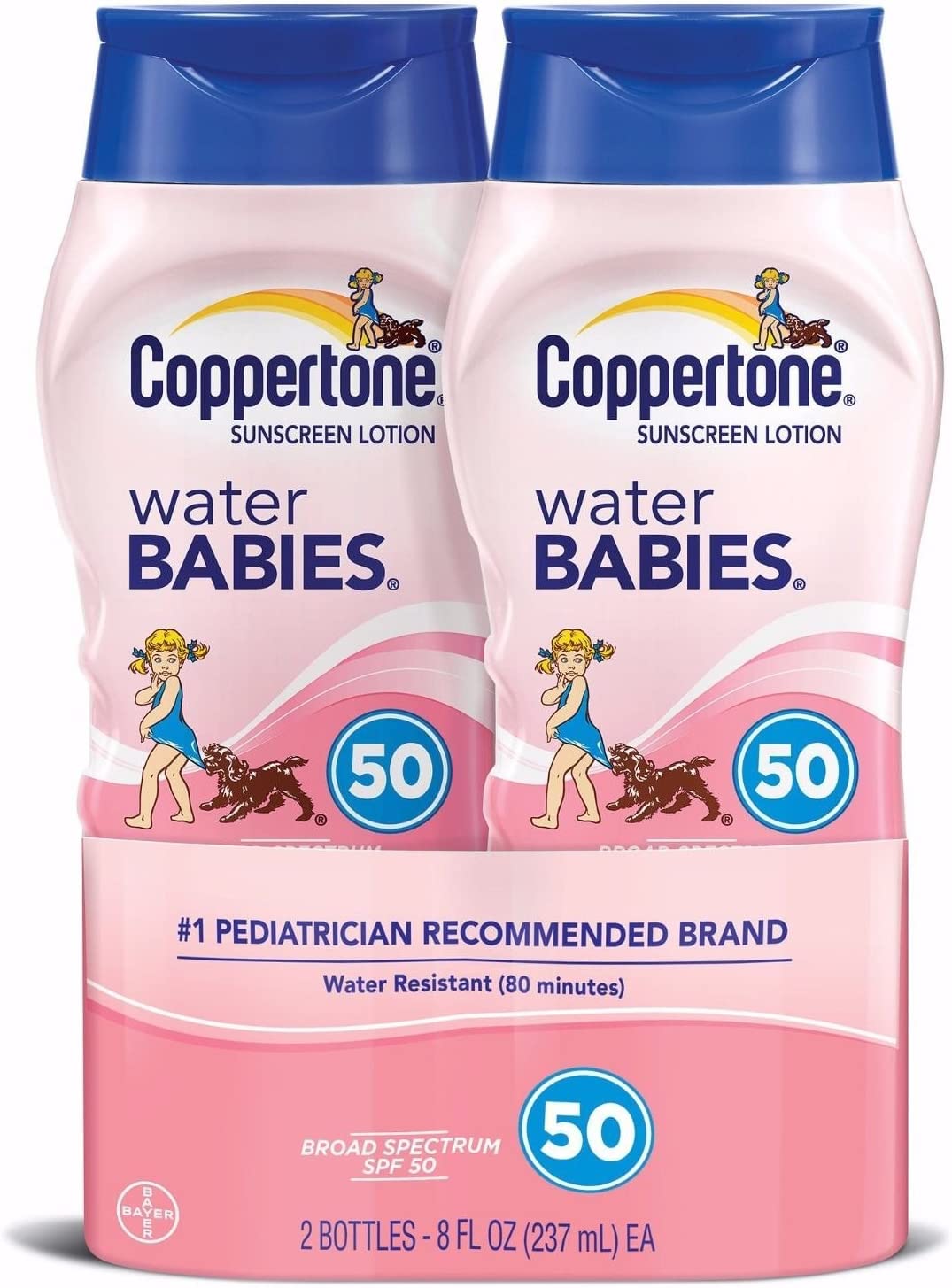 Coppertone Water Babies Sunscreen Lotion Spf 50, 8 Oz, Pack Of 2 - Pink