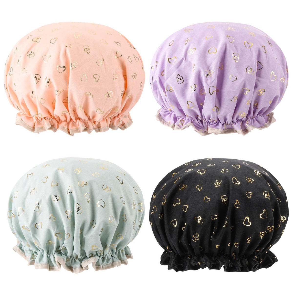 Tbestmax Waterproof Shower Caps - 4 Pack Heart Design, Reusable Eva Bath Caps For Women & Girls