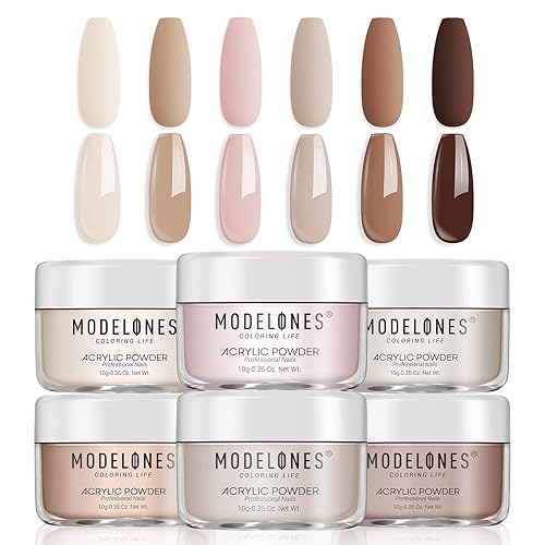 Modelones Acrylic Powder - 6 Colors Nude Pink Neutral Brown for Nail Art & Extensions