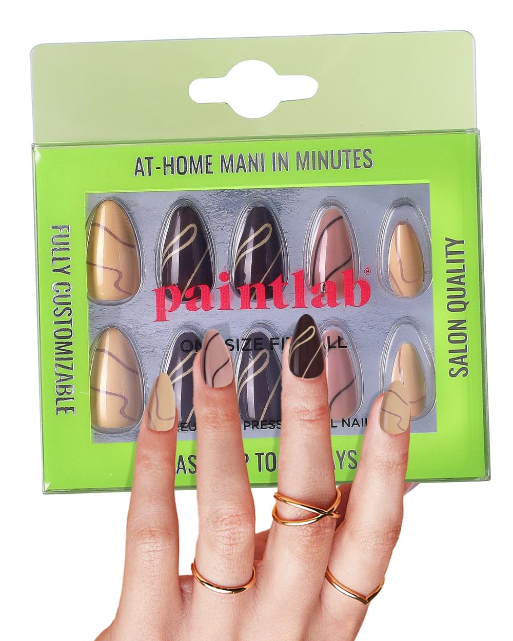 Paintlab Pumpkin Spice Almond Press-On Nails Kit, 24 Long-Lasting Fake Nails With Accessories