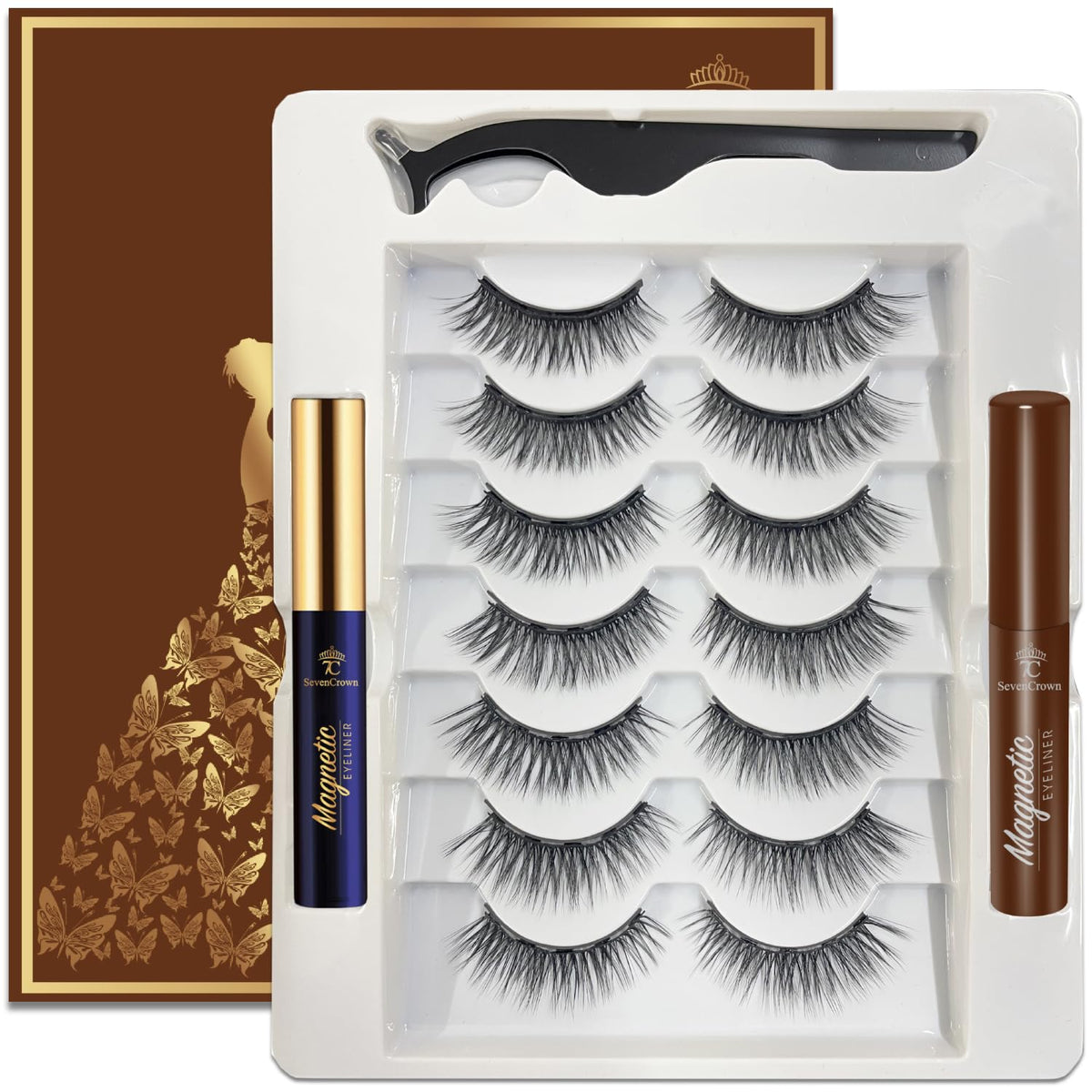 7C Sevencrown Cat-Eye Magnetic Eyelashes, 7 Pairs, Faux Mink, Easy Application, Cruelty