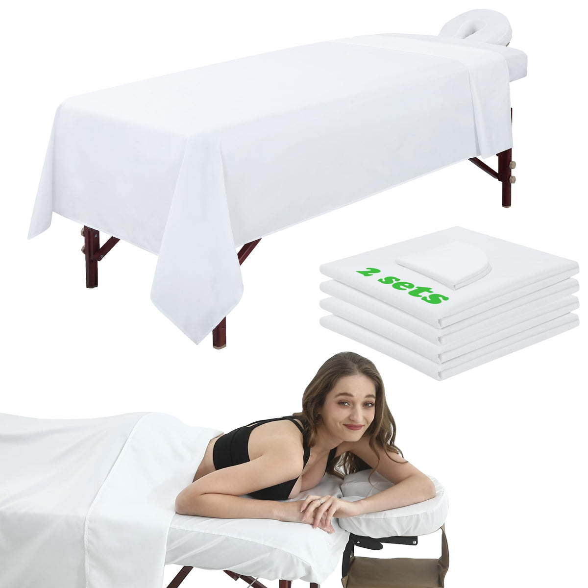 Omutavm 3 Piece Microfiber Massage Table Sheets Set - Waterproof & Reusable, White 2 Sets