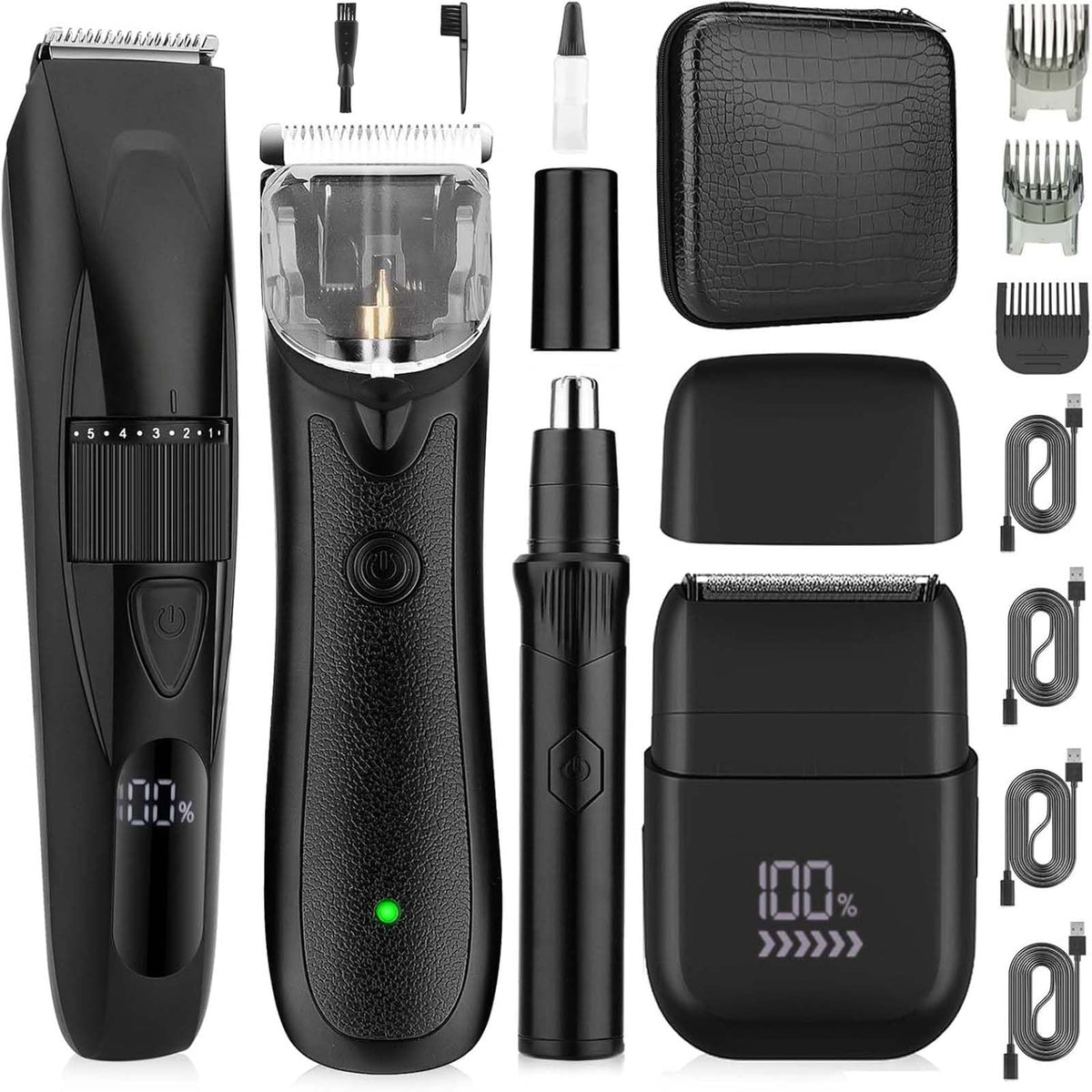 Suttik Professional 4 In 1 Hair Clippers Set For Men - Electric Razor & Trimmer Kit With Travel Case