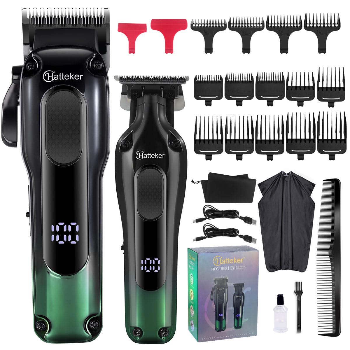 Hatteker Professional Hair Clippers For Men, Cordless Waterproof Rechargeable Beard Trimmers Set