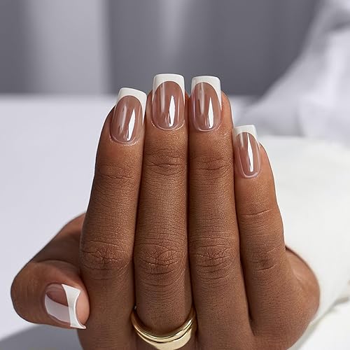 BTArtbox White French Tip Press On Nails - 32 Piece Gel Nail Kit for Valentine's Day, Spring Gifts