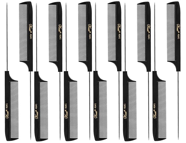 Krest 8.5&quot; Weaving Foiling Fine Rattail Comb, Black - 12 Pack, Metal & Rubber