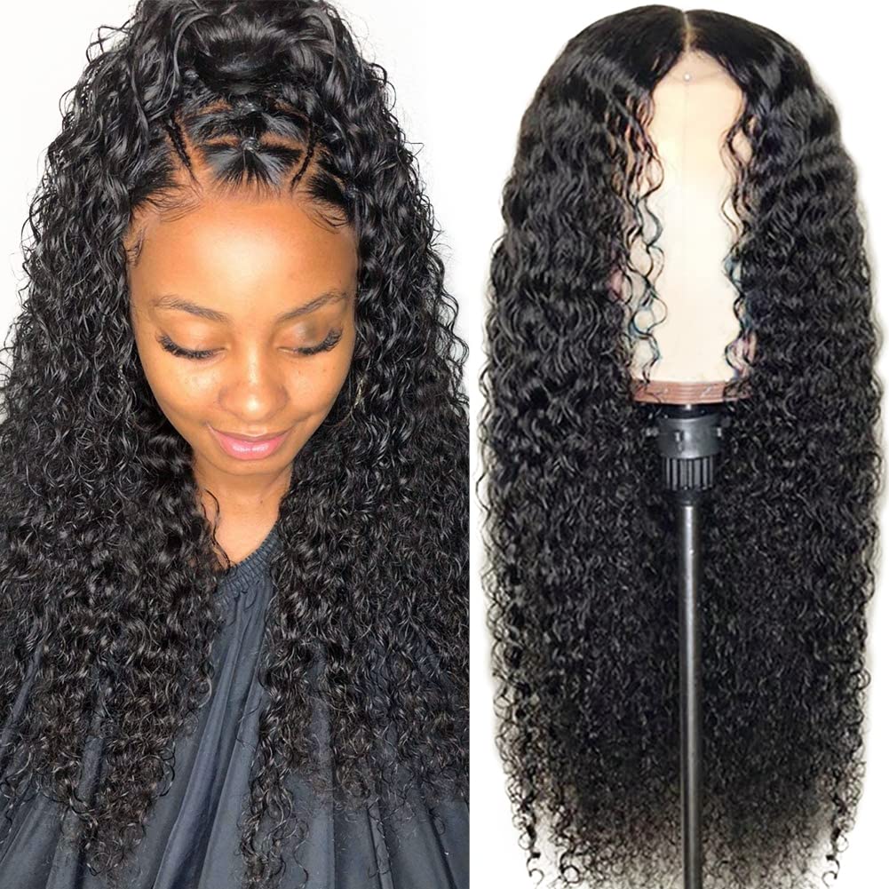 CYNOSURE 18&quot; Lace Front Human Hair Wigs for Black Women, Curly, Pre-Plucked, Natural Black