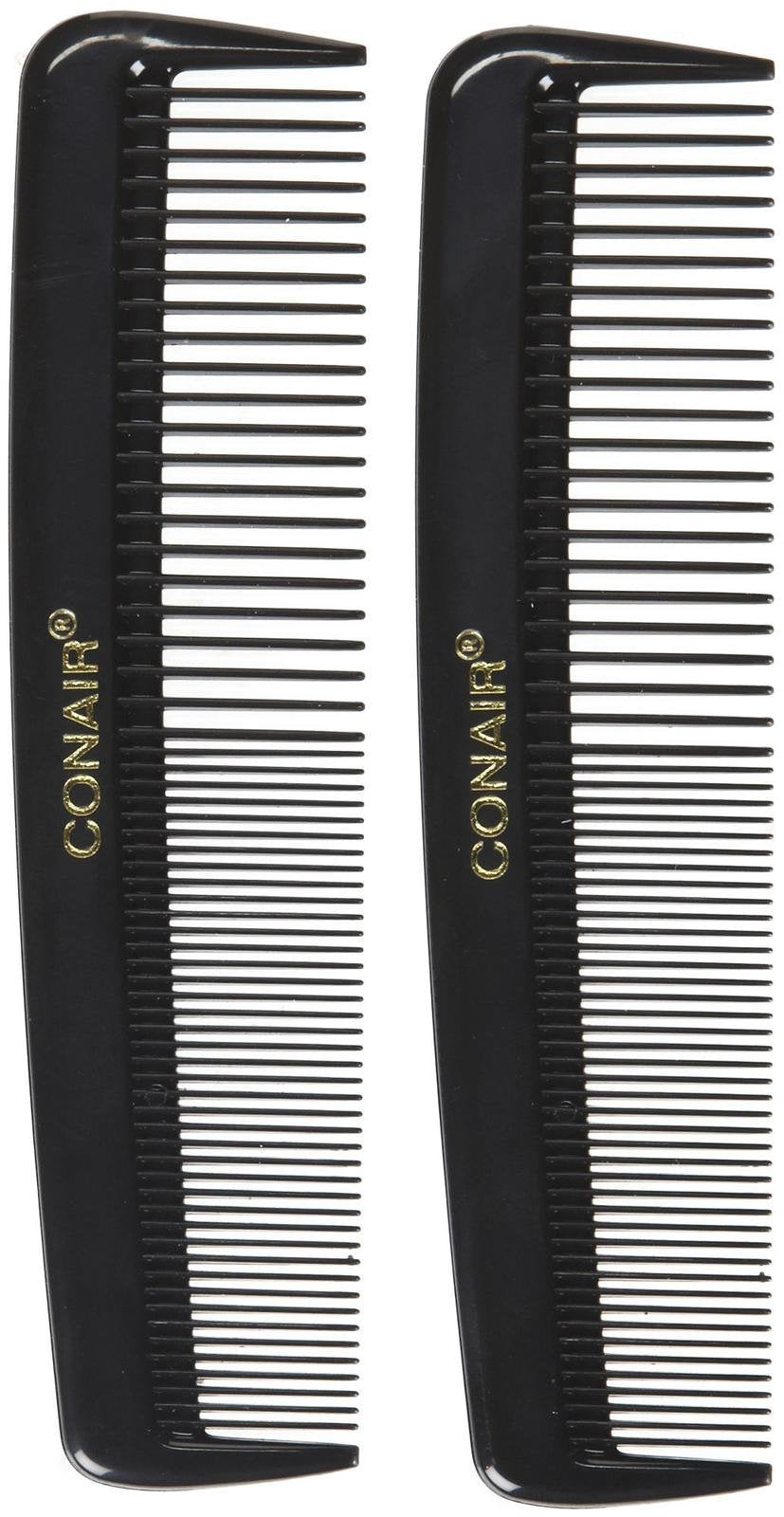 Conair Pocket Combs - Black Plastic Hair Combs, 2 Count Pack, Travel Size