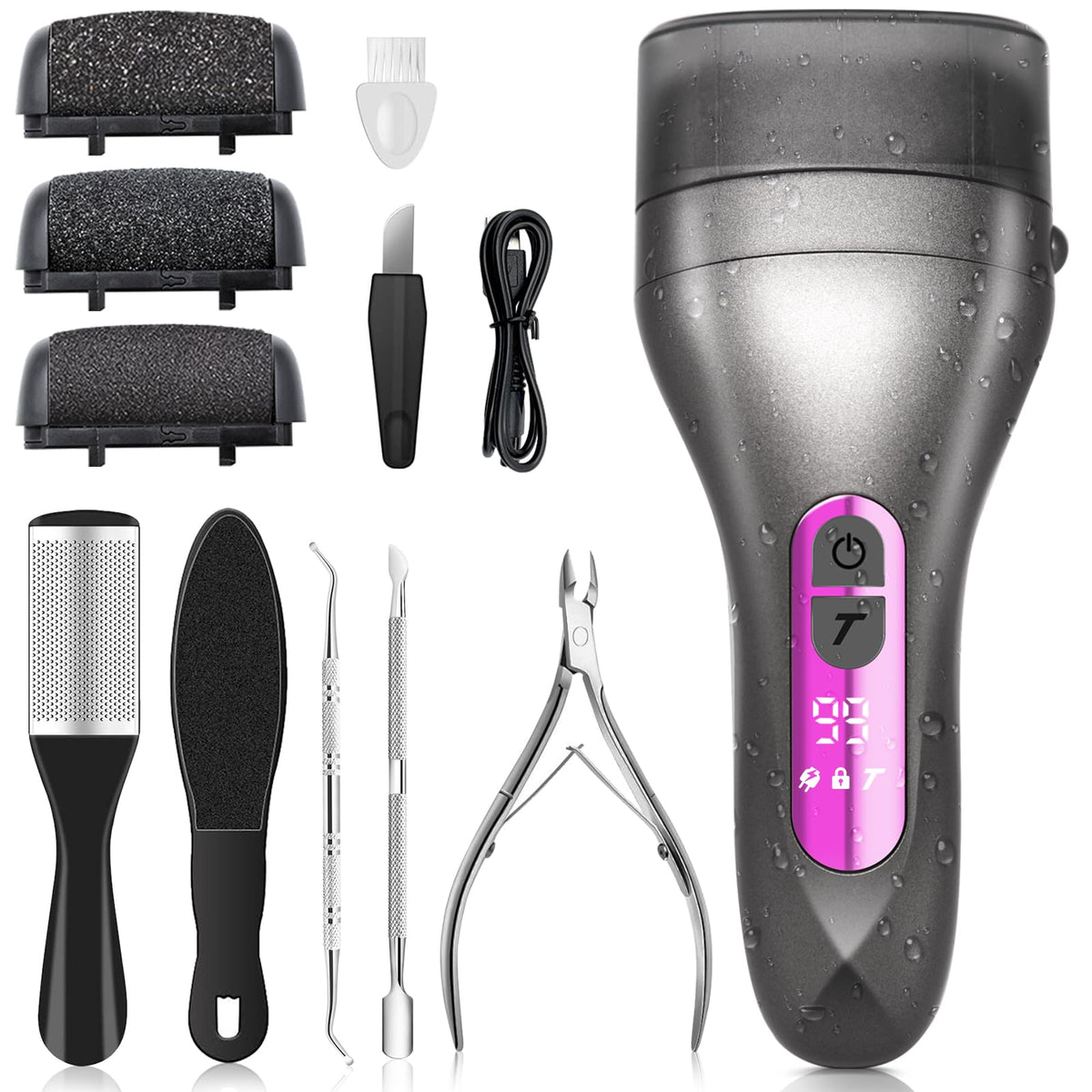 Zaboul Electric Foot Callus Remover, Rechargeable Pedicure Tool With 3 Rollers, Waterproof