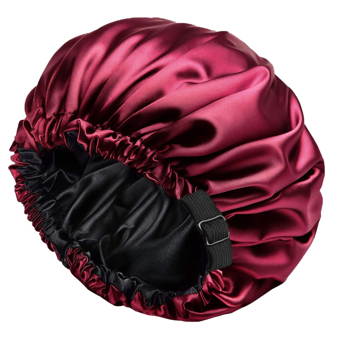 Amamba Red Waterproof Shower Cap For Women, Adjustable Satin Lined, Reusable, Large Size