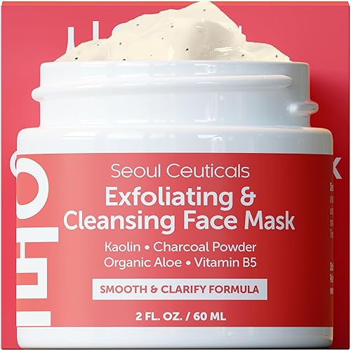 Seoulceuticals Korean Face Scrub - Exfoliating Kaolin Clay & Charcoal Mask For Glass Skin, 2Oz